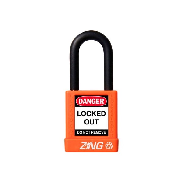 Zing ZING RecycLock Safety Padlock, Keyed Alike, 1-1/2" Shackle, 1-3/4" Body, Orange, 7043 - 7043