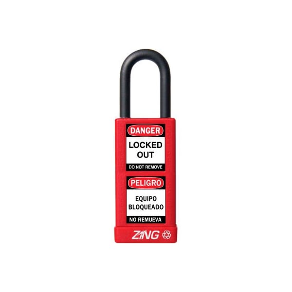 Zing ZING RecycLock Safety Padlock, Keyed Different, 1-1/2" Shackle, 3" Long Body, Red, 7070 - 7070