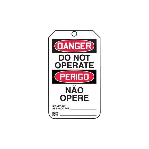 Accuform Safety Tags, DANGER DO NOT OPERATE BILINGUAL PORTUGUESE, 5.75in x 3.25in, RP-Plastic, 25PK - TMP185PTP
