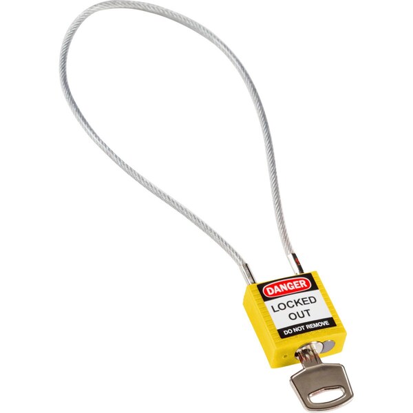 Brady Compact Nylon Padlock 8 in Steel Shackle KD Yellow with 15.75 in Cable - 146125