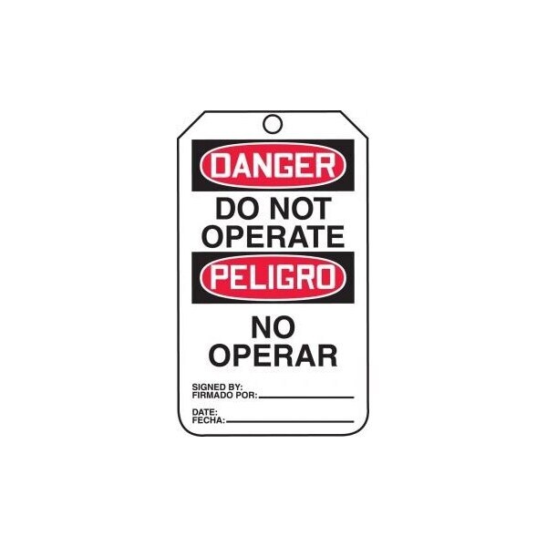 Accuform Safety Tags, DANGER DO NOT OPERATE BILINGUAL SPANISH-MEXICAN, 5.75in x 3.25in, RP-Plastic, 5PK - TMS109PTM