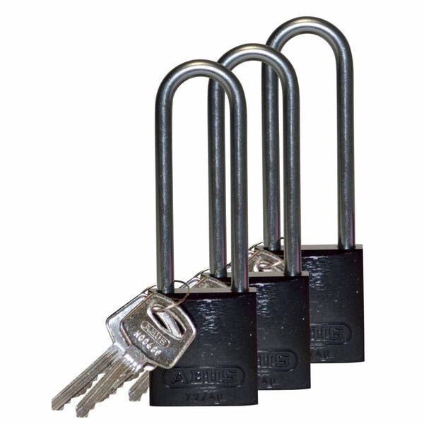 Brady Standard Key Retain Lockout Aluminum Padlock 3in Aluminum Shackle KA Black 3PK - 123307