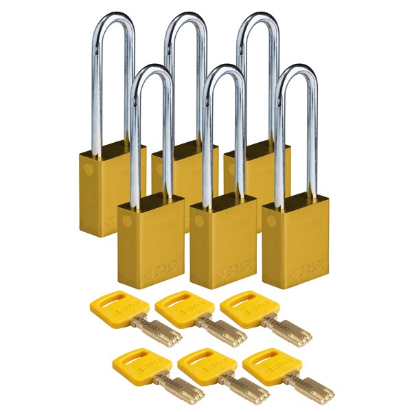 Brady Safekey Lockout Padlock Aluminum Yellow 3.0 - ALU-YLW-76ST-KA6PK