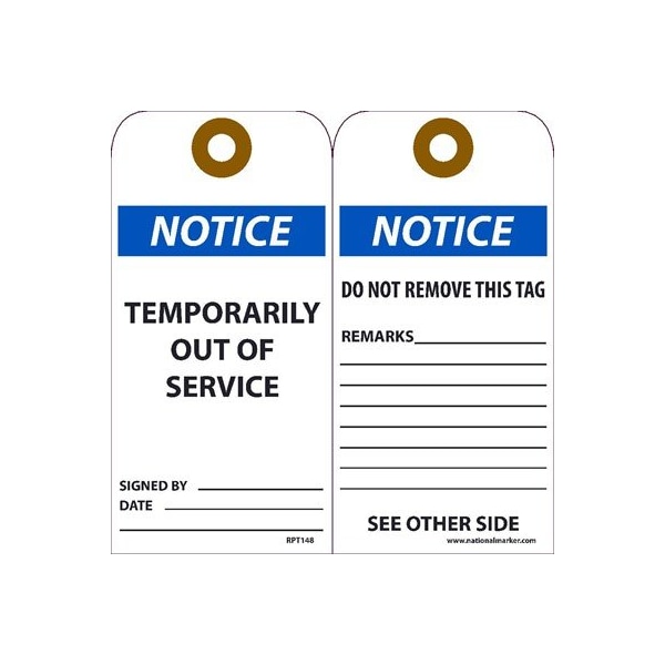 Nmc Notice Temporarily Out Of Service Tag, Pk25 - RPT148G