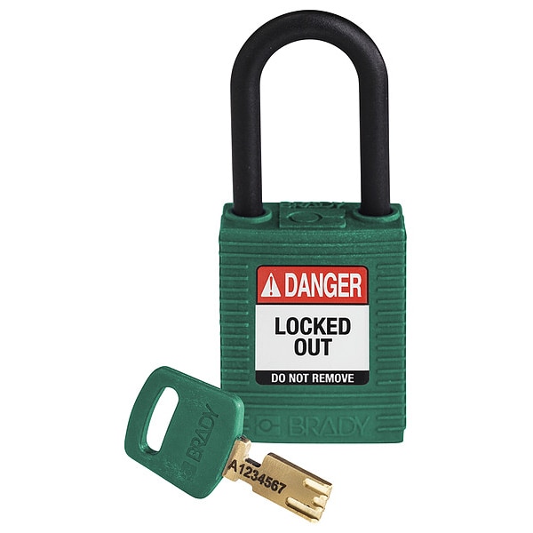 Brady Lockout Padlock, Green, 1-13/16" H Body - NYL-GRN-38PL-KD