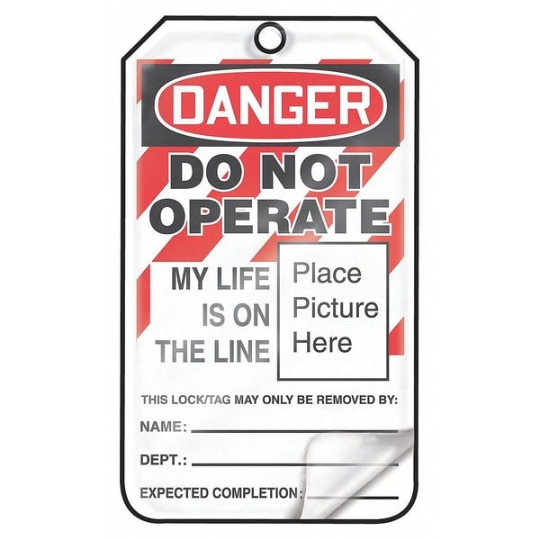 Accuform Danger Tag, Danger, Plastic, 3 1/4 in Width, 5 3/4 in Height, Write On Surface: Yes , 25 PK - MLT600LPP