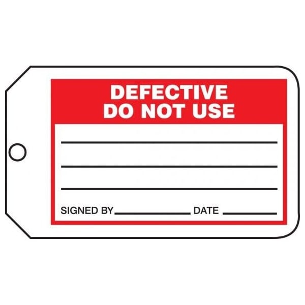 Accuform Safety Tags, DEFECTIVE DO NOT USE, 5.75in x 3.25in, RP-Plastic, 5PK - MMT332PTM