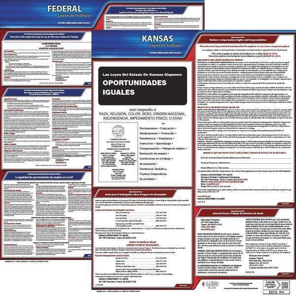 Jj Keller Labor Law Poster, Fed/STA, KS, SP, 20inH, 3yr - 200-KS-3