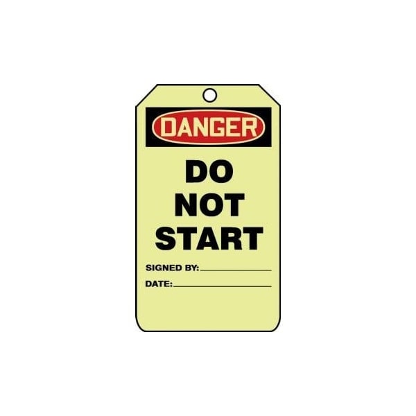 Accuform Safety Tags, DANGER DO NOT START, 5inx 3in, Glow Plastic, 10PK - TAW116