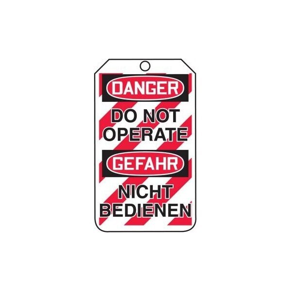 Accuform Safety Tags, DANGER DO NOT OPERATE BILINGUAL GERMAN, 5.75in x 3.25in, RP-Plastic, 25PK - TMG216PTP