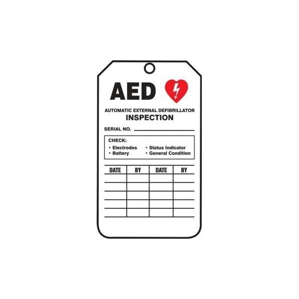 Accuform Safety Tags, AUTOMATIC EXTERNAL DEFIBRILLATOR INSPECTION, 8.5inx 3.875in, RP-Plastic, 25PK - TRS302PTP