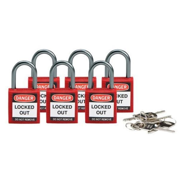 Brady Lockout Padlock, KA, Red, 1-2/5"H, PK6 - 118954