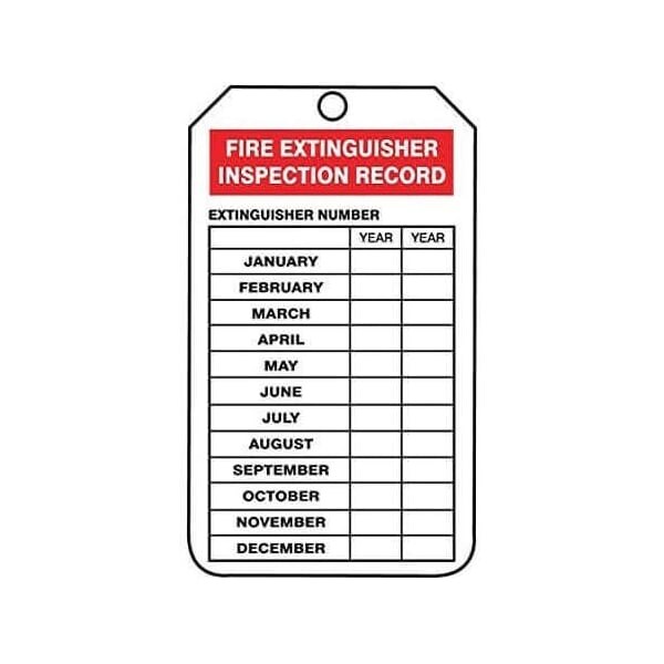 Accuform Mini Safety Tags, FIRE EXTINGUISHER INSPECTION RECORD, 4.25in x 2.125in, RP-Plastic, 25PK - TRM101PTP