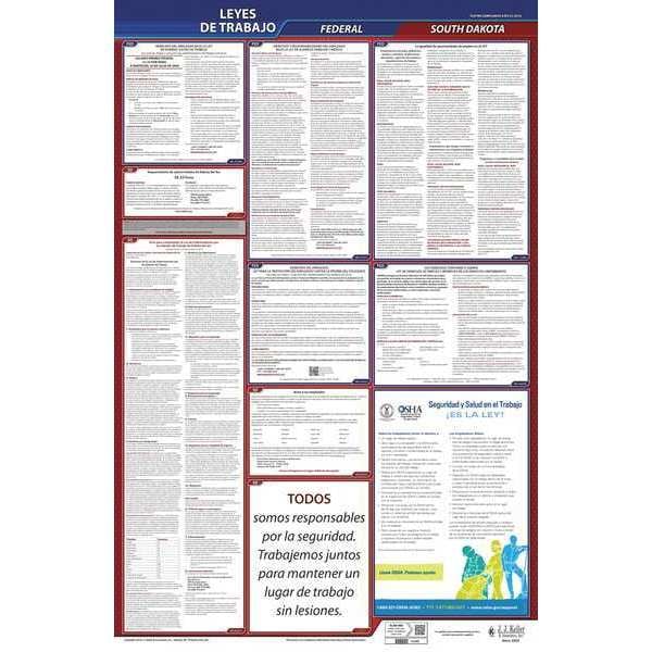 Jj Keller Labor Law Poster, Fed/STA, SD, SP, 26inH, 3yr - 400-SD-3