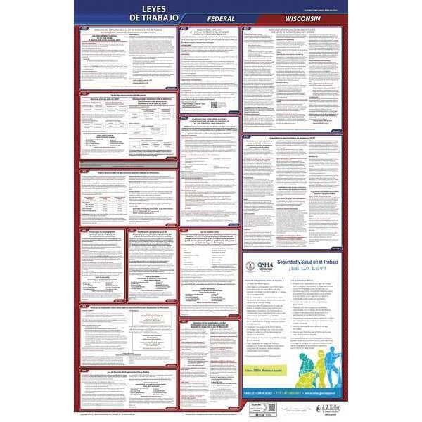 Jj Keller Labor Law Poster, Fed/STA, WI, SP, 26inH, 1yr - 400-WI-1