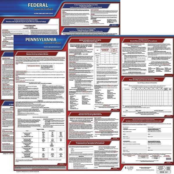 Jj Keller Labor Law Poster, Fed/STA, PA, SP, 20inH, 3yr - 200-PA-3