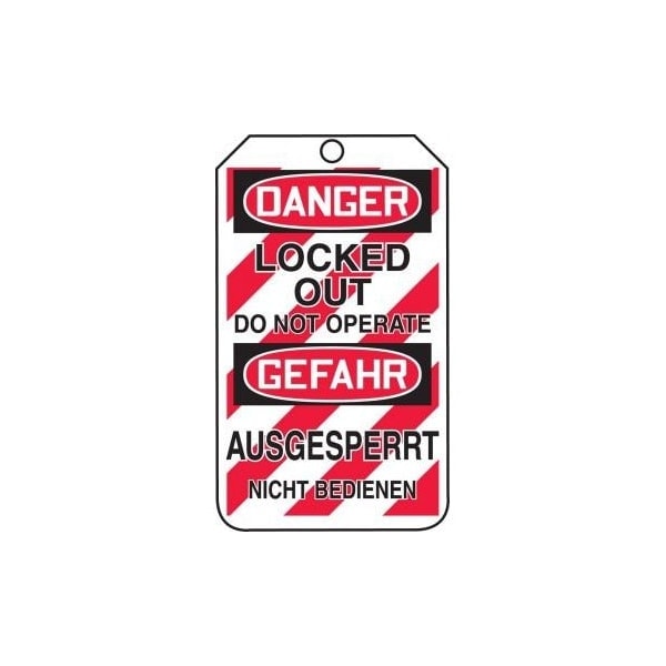 Accuform Safety Tags, DANGER LOCKED OUT DO NOT OPERATE BILINGUAL GERMAN, 5.75in x 3.25in, RP-Plastic, 5PK - TMG214PTM