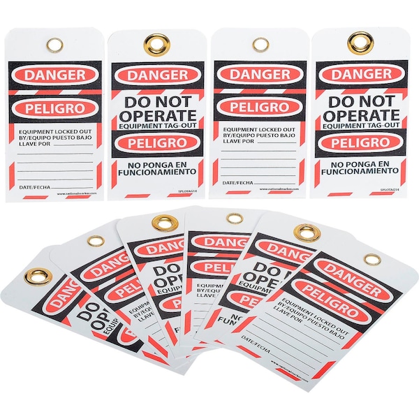 National Marker Co NMC Bilingual Lockout Tags - Do Not Operate Equipment Tag-Out - SPLOTAG14
