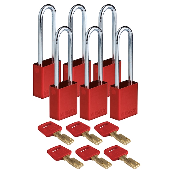 Brady Safekey Lockout Padlock Aluminum Red 3.0" S - ALU-RED-76ST-KD6PK
