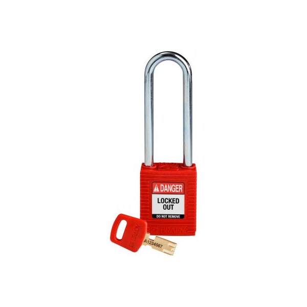 Brady Brady NYL-RED-76ST-KD Brady SafeKey Lockout Padlock Nylon 3" Steel Shackle Keyed Different - NYL-RED-76ST-KD