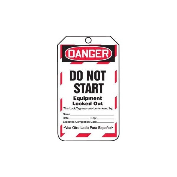 Accuform Safety Tags, DANGER DO NOT START EQUIPMENT LOCKED OUT Bilingual Spanish, 5.75in x 3.25in, 5PK - TSP182PTM