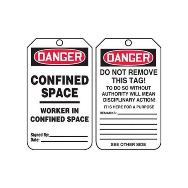 Accuform Safety Tags, DANGER CONFINED SPACE WORKER IN CONFINED SPACE, 5.75in x 3.25in, RP-Plastic, 5PK - TCS332PTM