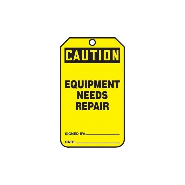 Accuform Safety Tags, CAUTION EQUIPMENT NEEDS REPAIR, 5.75in x 3.25in, RP-Plastic, 5PK - MDT644PTM