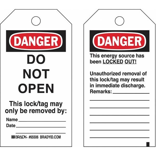 Brady Lockout Tag, Danger, Polyester, 3 in Width, 5 3/4 in Height, Write On Surface: Yes - 133558