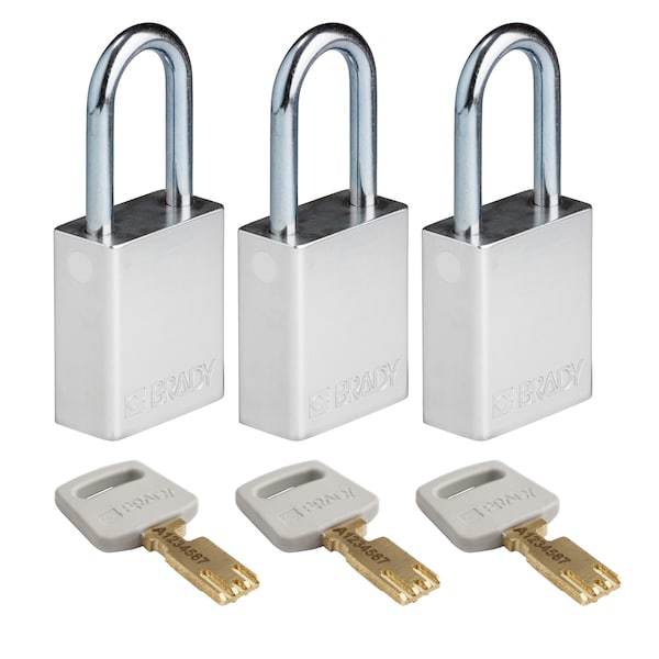 Brady Safekey Lockout Padlock Aluminum Silver 1.5 - ALU-SLV-38ST-KA3PK