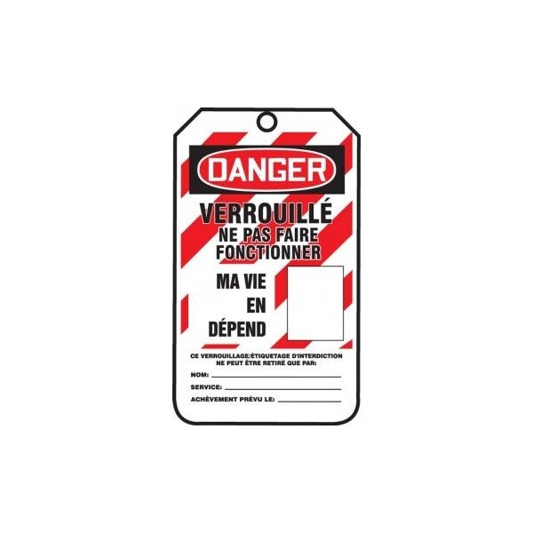 Accuform French Safety Tags, DANGER LOCKED OUT DO NOT OPER, 5.75in x 3.25in, 25PK - MLT319LCP
