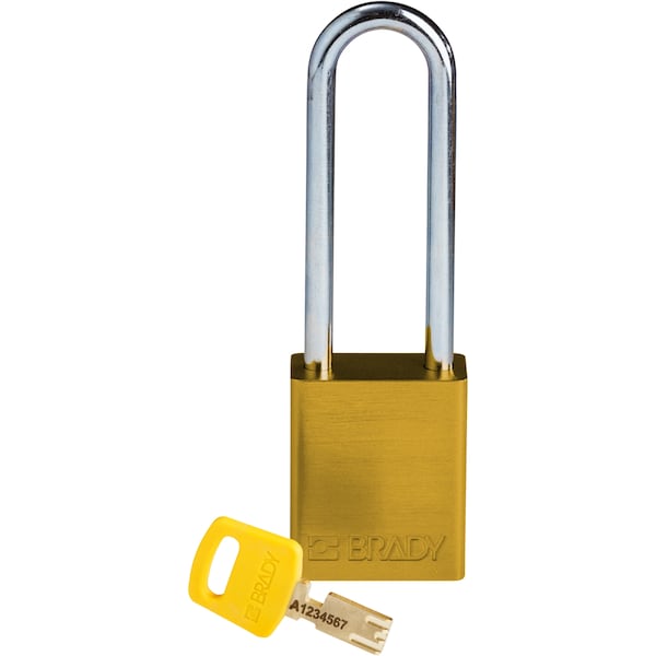 Brady Safekey Lockout Padlock Aluminum Yellow 3.0" Ste - ALU-YLW-76ST-KD