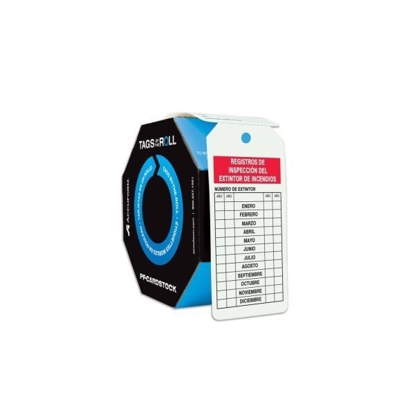 Accuform Spanish Tags By-The-Roll, Fire Extinguisher Inspection Record, PF-Cardstock, 100/Rl - SHTAR712