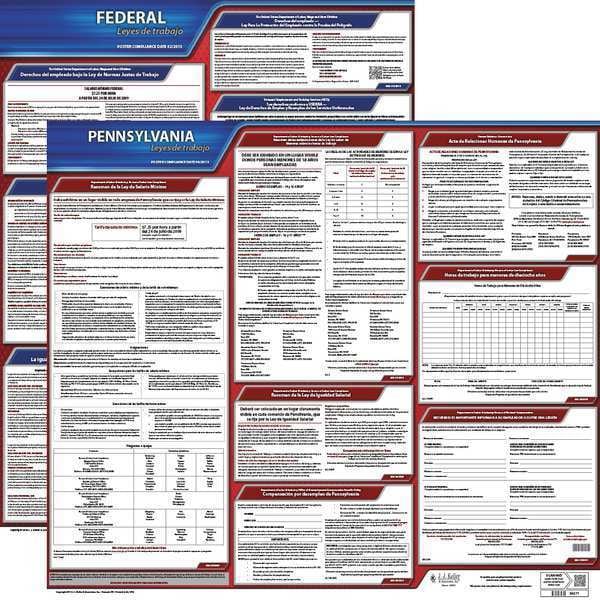 Jj Keller Labor Law Poster Kit, PA, Spanish, 27 In. W - 200-PA-K