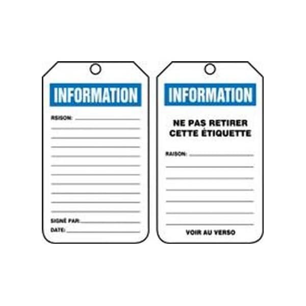 Accuform French Safety Tags, INFORMATION, 5.75in x 3.25in, RP-Plastic, 5PK - FRTRS241PTM