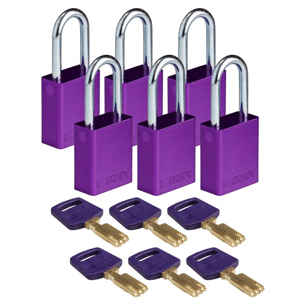 Brady Safekey Lockout Padlock Aluminum Purple 1.5 - ALU-PRP-38ST-KA6PK