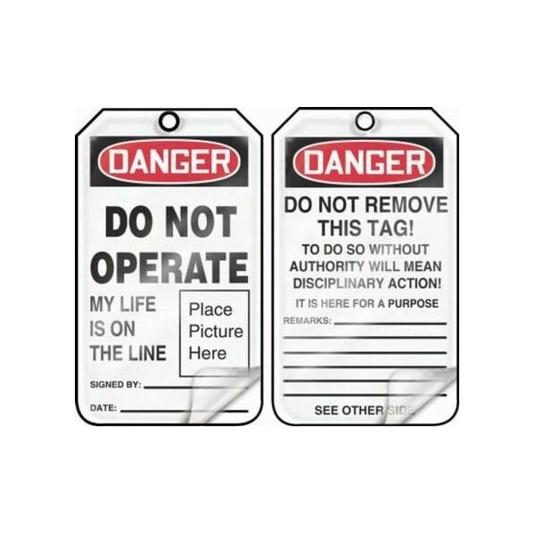 Accuform Safety Tags, DANGER DO NOT OPERATE MY LIFE IS ON, 5.75in x 3.25in, Self-Laminating PF-Cardstock, 5PK - MDT016LCM