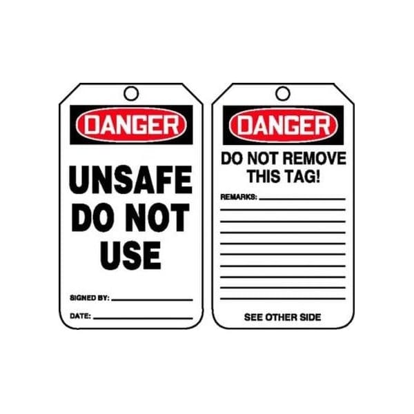 Accuform Safety Tags, DANGER UNSAFE DO NOT USE, 5.75in x 3.25in, PF-Cardstock, 25PK - MDT191CTP