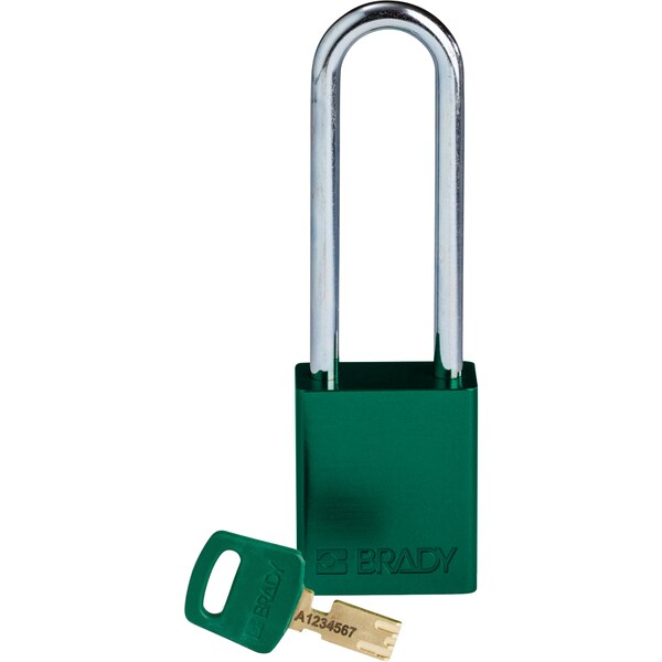 Brady Safekey Lockout Padlock Aluminum Green 3.0" Stee - ALU-GRN-76ST-KD