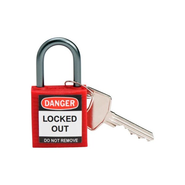 Brady Brady 143150 Compact Safety Padlock With Label, Aluminum Shackle, Red - 143150