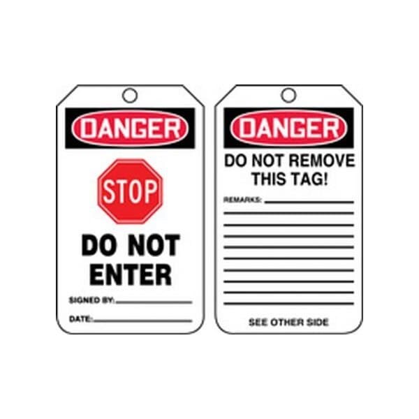 Accuform Safety Tags, DANGER STOP DO NOT ENTER, 5.75in x 3.25in, RP-Plastic, 25PK - MDT256PTP