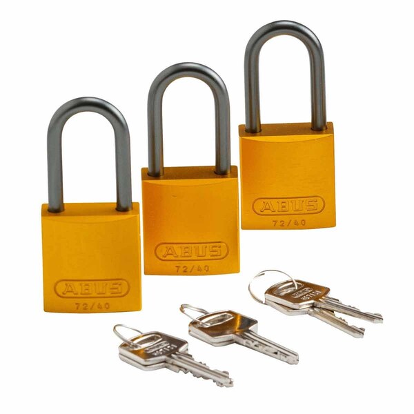 Brady Standard Key Retaining Aluminum Padlocks 1.5 in Aluminum Shackle KA Yellow 3PK - 105904