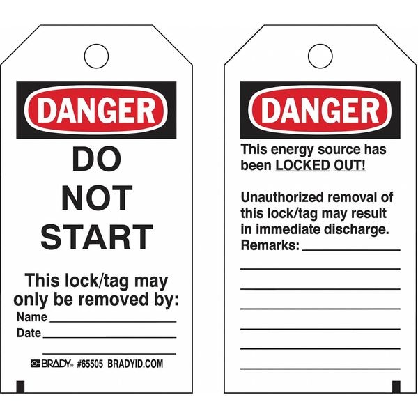 Brady Lockout Tag, Danger, Polyester, 3 in Width, 5 3/4 in Height, Write On Surface: Yes , 25 PK - 133497