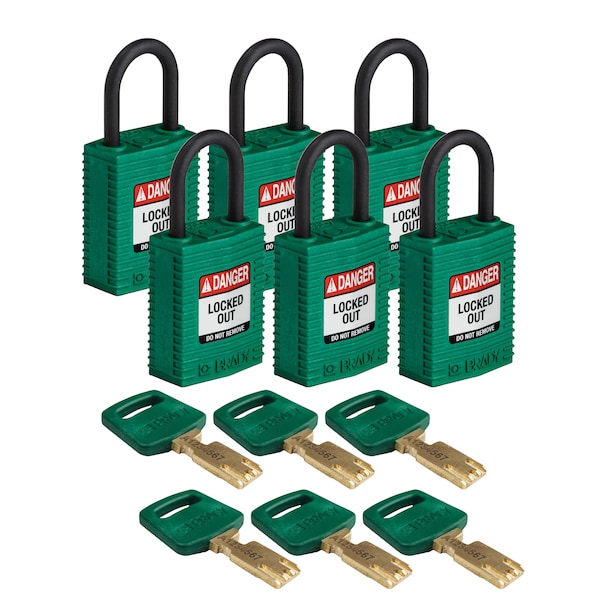 Brady Safekey Lockout Padlock Nylon Grn 1.0" Plas - CPT-GRN-25PL-KD6PK