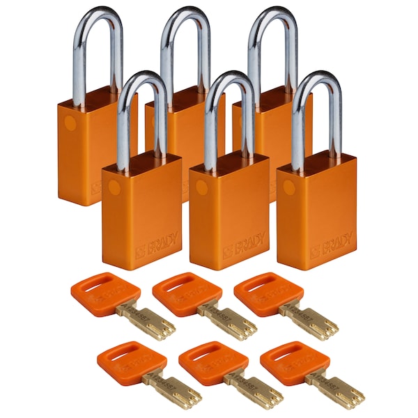 Brady Safekey Lockout Padlock Aluminum Orange 1.5 - ALU-ORG-38ST-KA6PK
