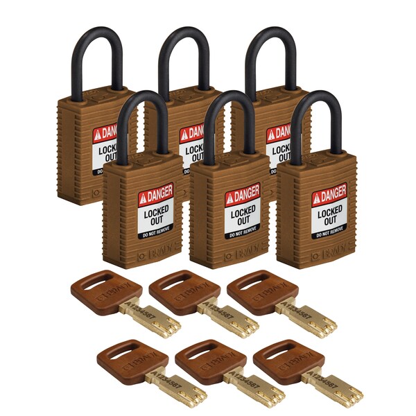 Brady Safekey Lockout Padlock Nylon Brown 1.0" Pl - CPT-BRN-25PL-KA6PK