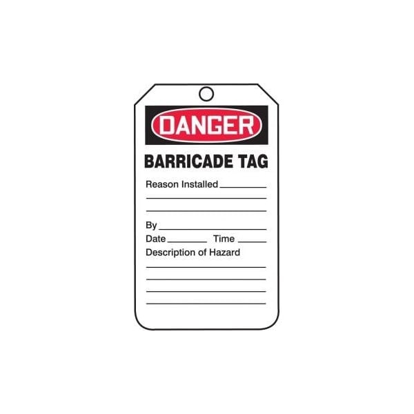 Accuform Safety Tags, DANGER BARRICADE TAG, 5.75in x 3.25in, PF-Cardstock, 5PK - TAB104CTP