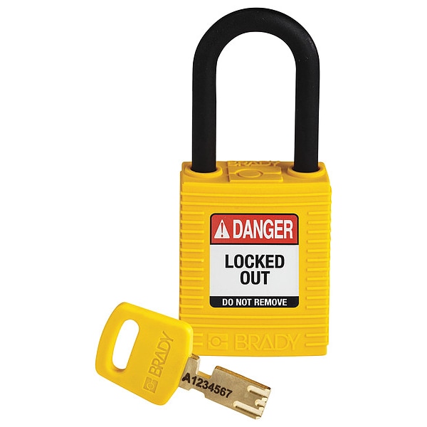 Brady Lockout Padlock, Yellow, 1-13/16" H Body - NYL-YLW-38PL-KD