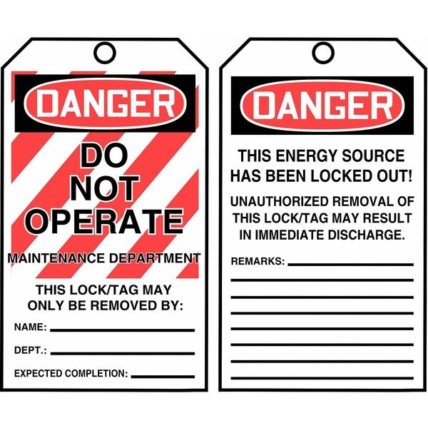 Accuform Danger Tag By The Roll, Danger, Cardstock, 3" Width, 6-1/4" Height, Write On Surface: Yes , 100 PK - TAR406