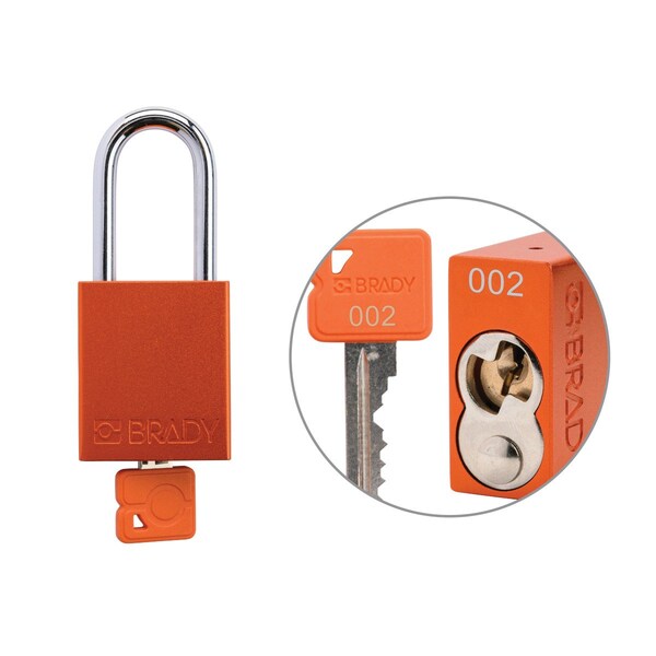 Brady Keyed Alike Padlock Unique Set Aluminum Org 1.5 in Steel Shackle Keycode 2 - SDAL-ORG-38ST-002