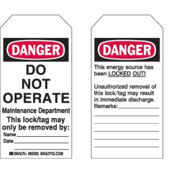 Brady Danger Tag, Danger, Cardstock, 3 in Width, 5 3/4 in Height, Write On Surface: Yes , 25 PK - 65441